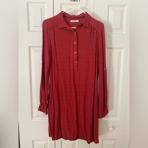 Red Kenneth Cole reaction woven cotton long sleeved shirt dress